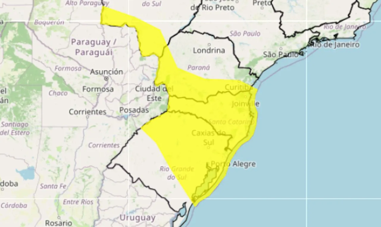 o mapa mostra as &aacute;reas em alerta para chuva intensa